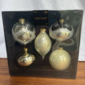 Robert Stanley Home Collection Glass Christmas Ornaments Set of 5 Gold Ivory
